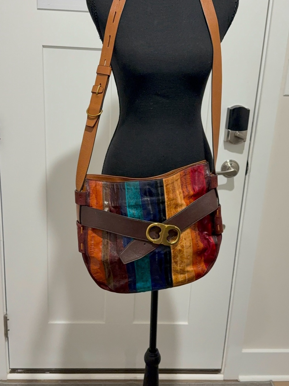 Multi-Stripe Leather Crossbody Bag by Tory Burch